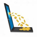 Laptop with Golden Coins Coming Out of Screen